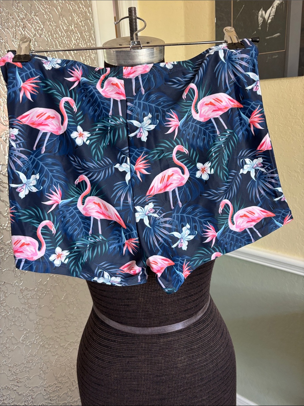Women’s Navy Tropical Flamingo Swim Shorts - Pink Flamingo Print